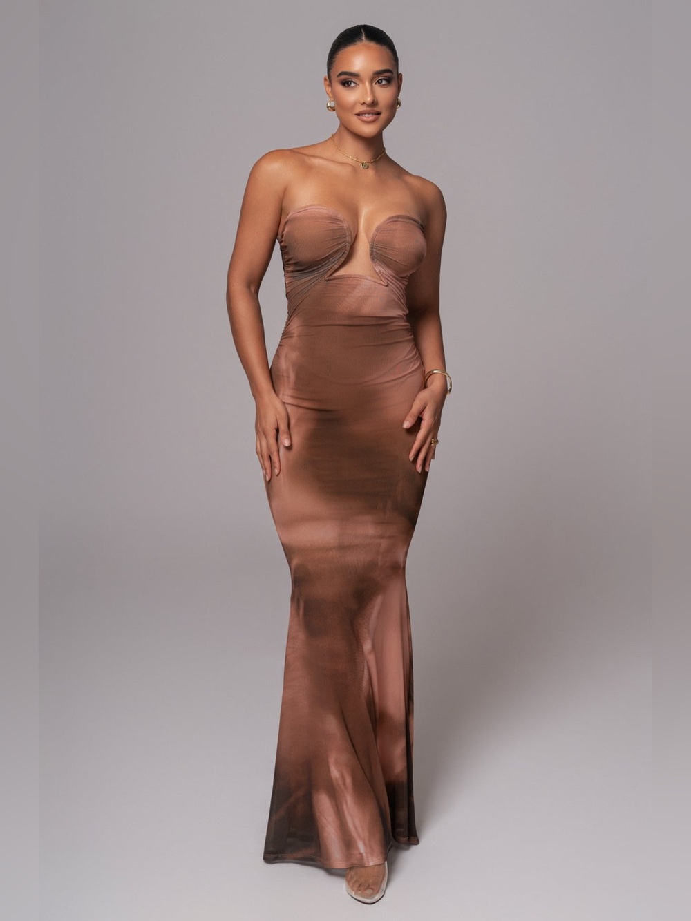 Brown Abstract Bethany Strapless Maxi Dress